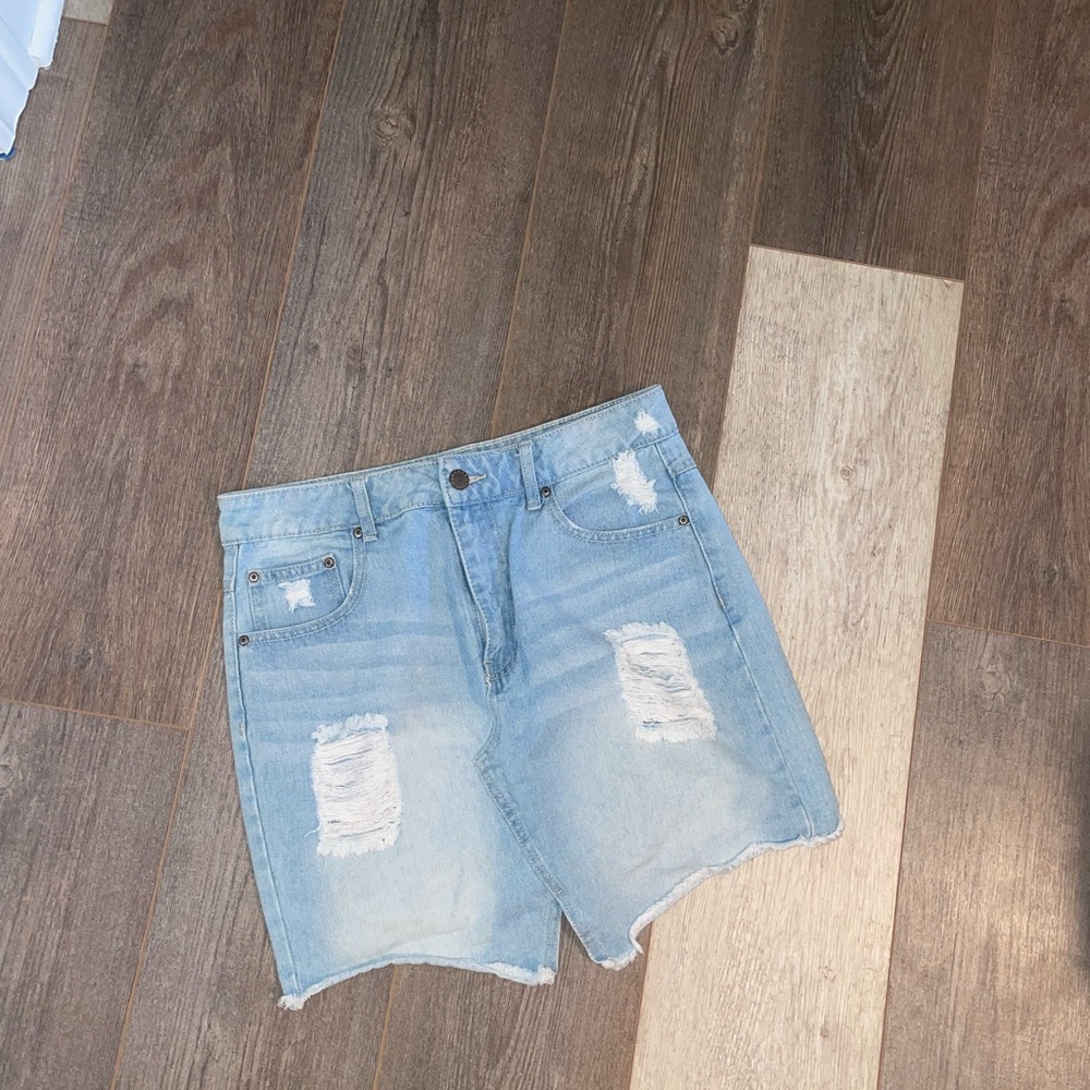 Forever 21 Light Blue Distressed Denim Mini Skirt
